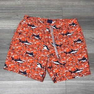 Rainforest Shark Print Swim Trunks Men’s Medium Orange Mesh Lined